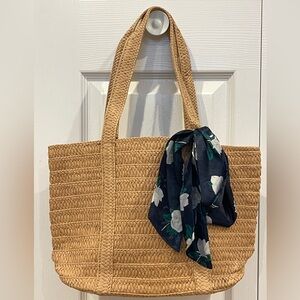 Straw Bag with Floral Scarf
